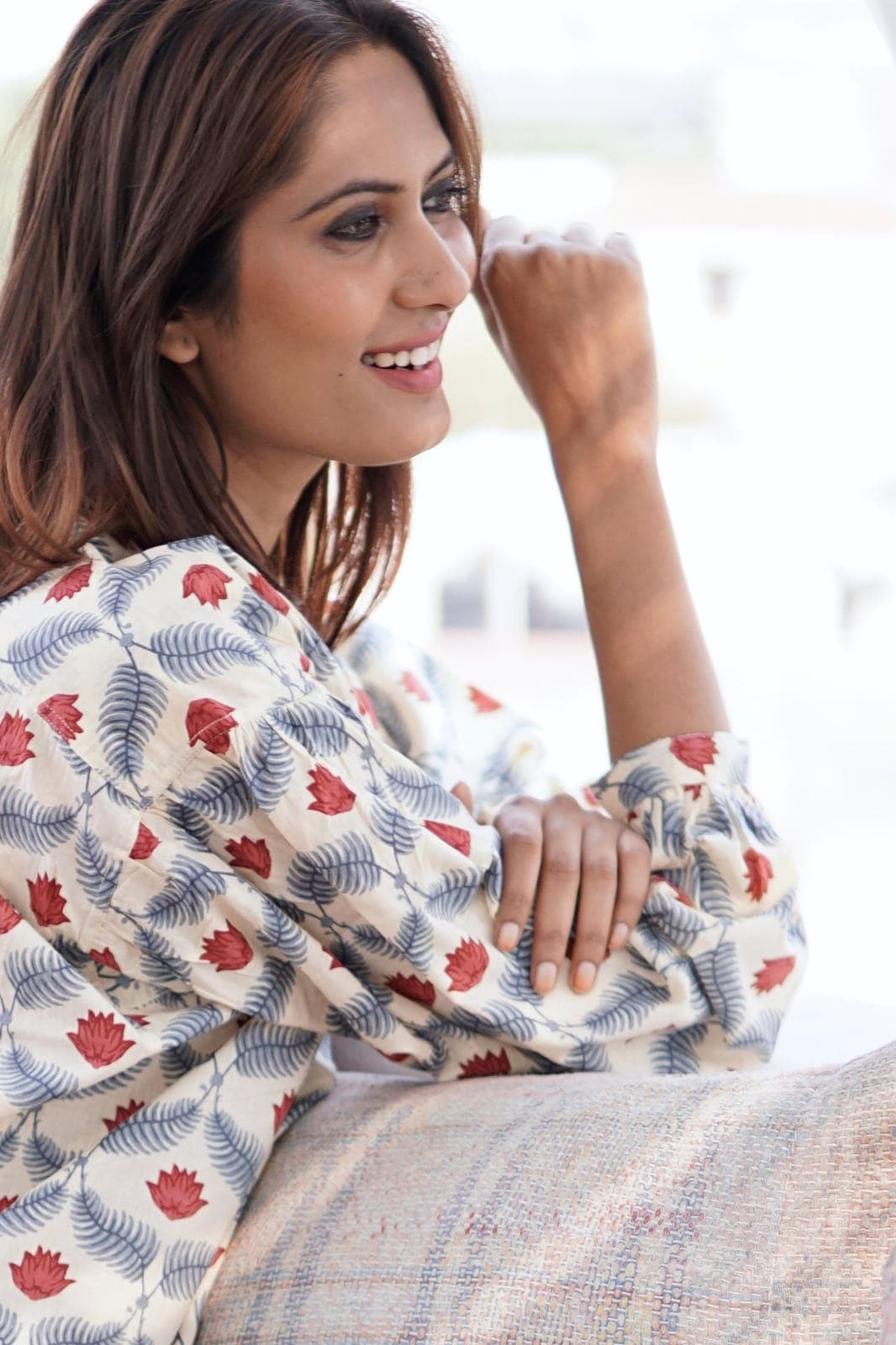 Boho block print blouse, top