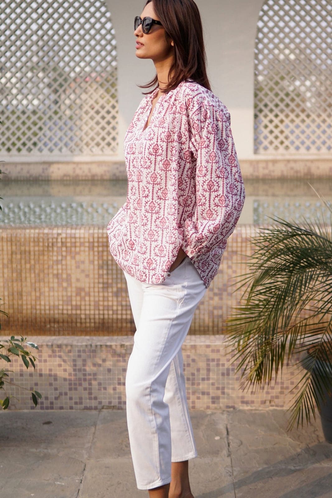 Blouse, puff sleeved cotton summer floral blouse for women