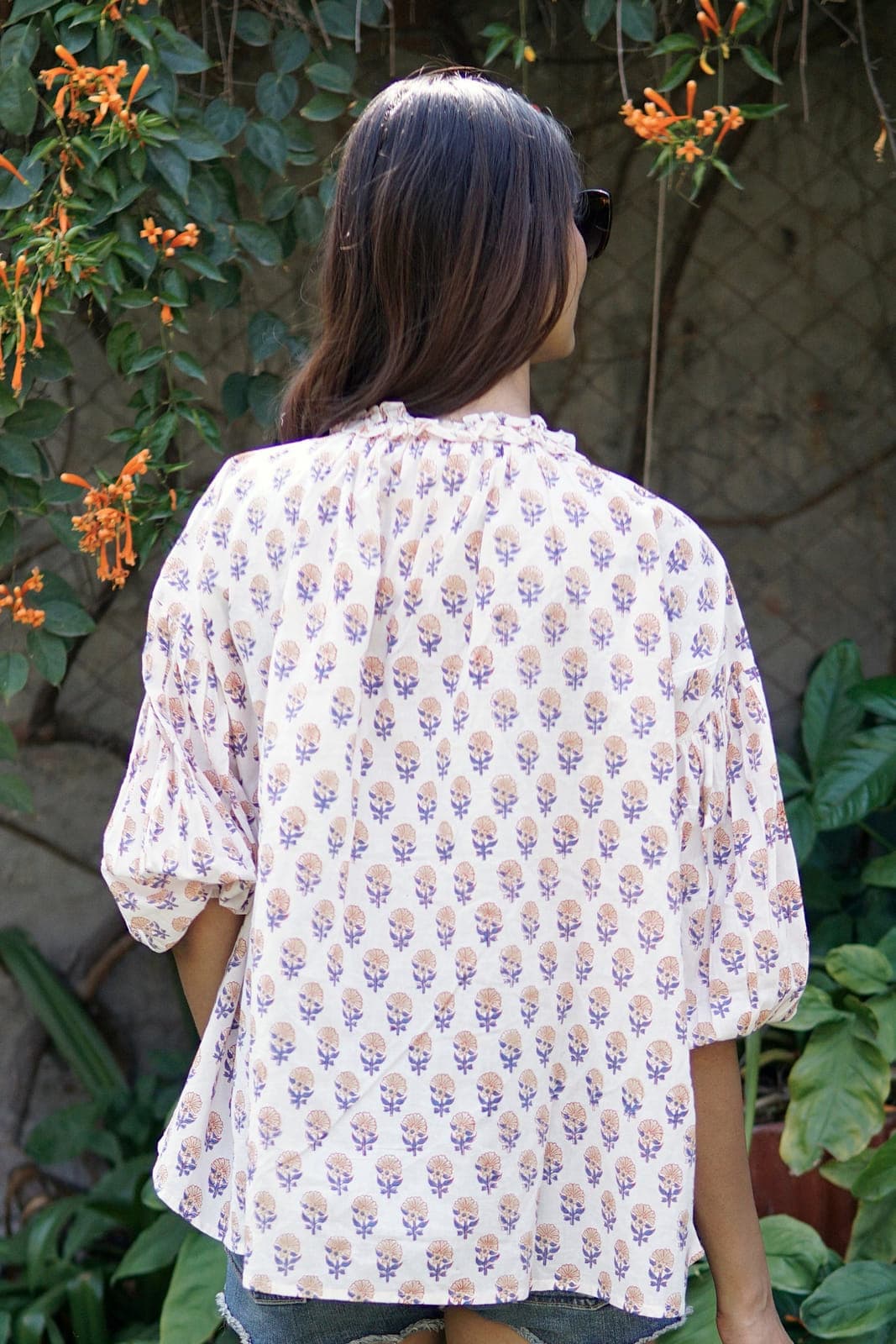 French style boho puff sleeved cotton summer blouse