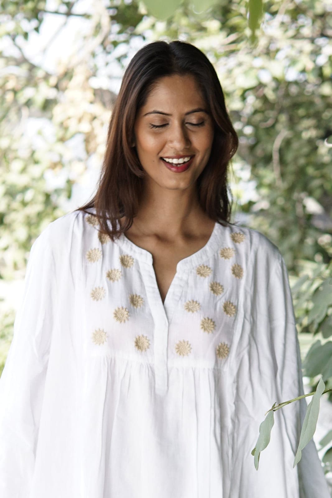 White hand embroidered kaftan Beach coverup.
