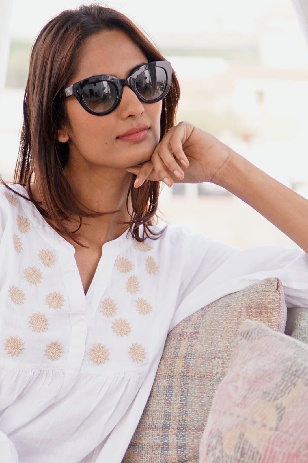 White hand embroidered kaftan Beach coverup.