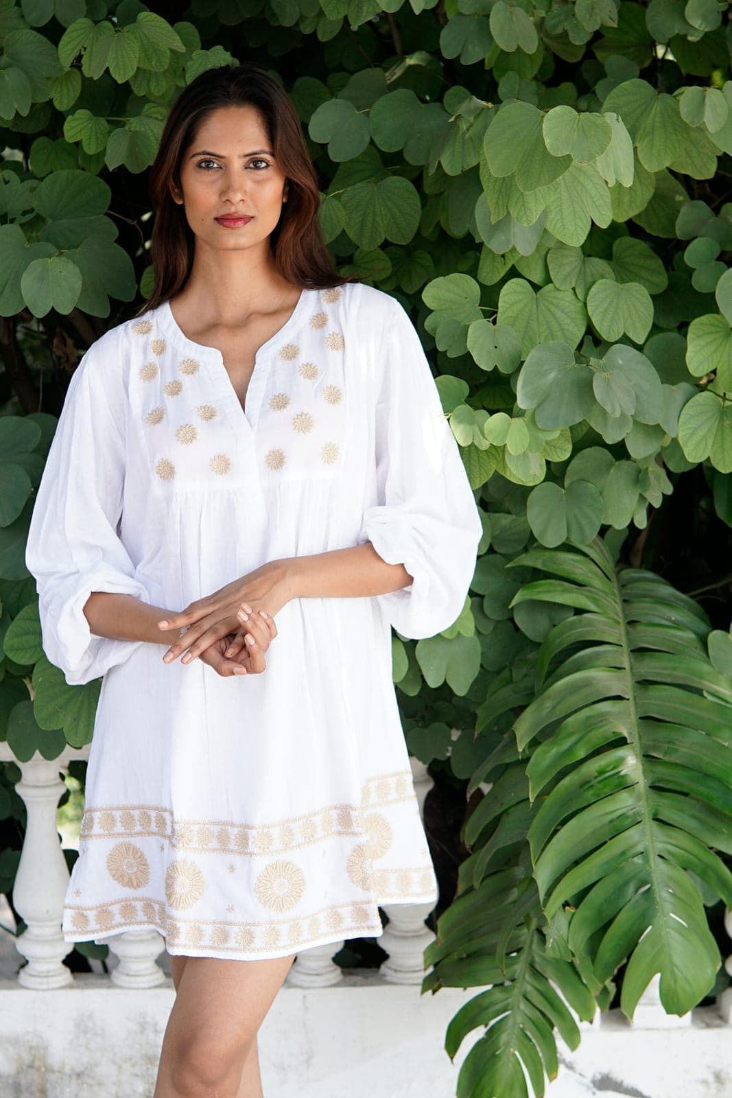 White hand embroidered kaftan Beach coverup.