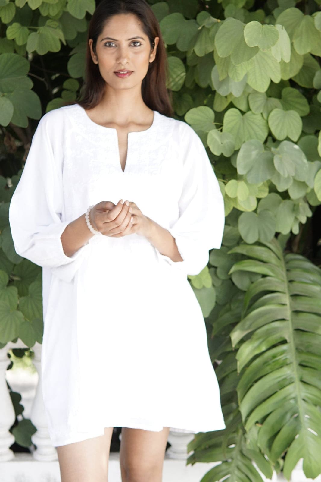 White embroidered beach kaftan coverup