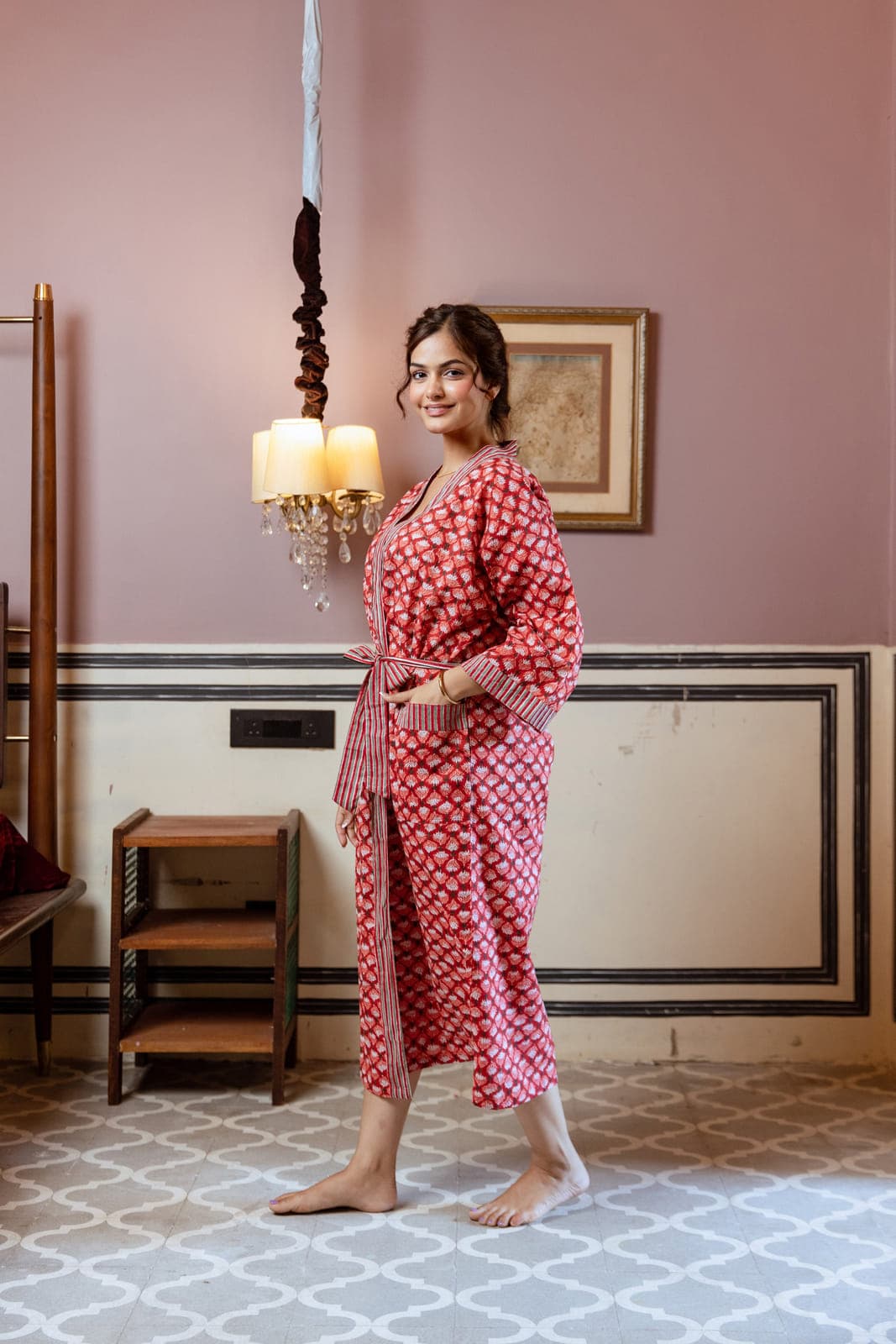 RED FLORAL BOOTI COTTON ROBE