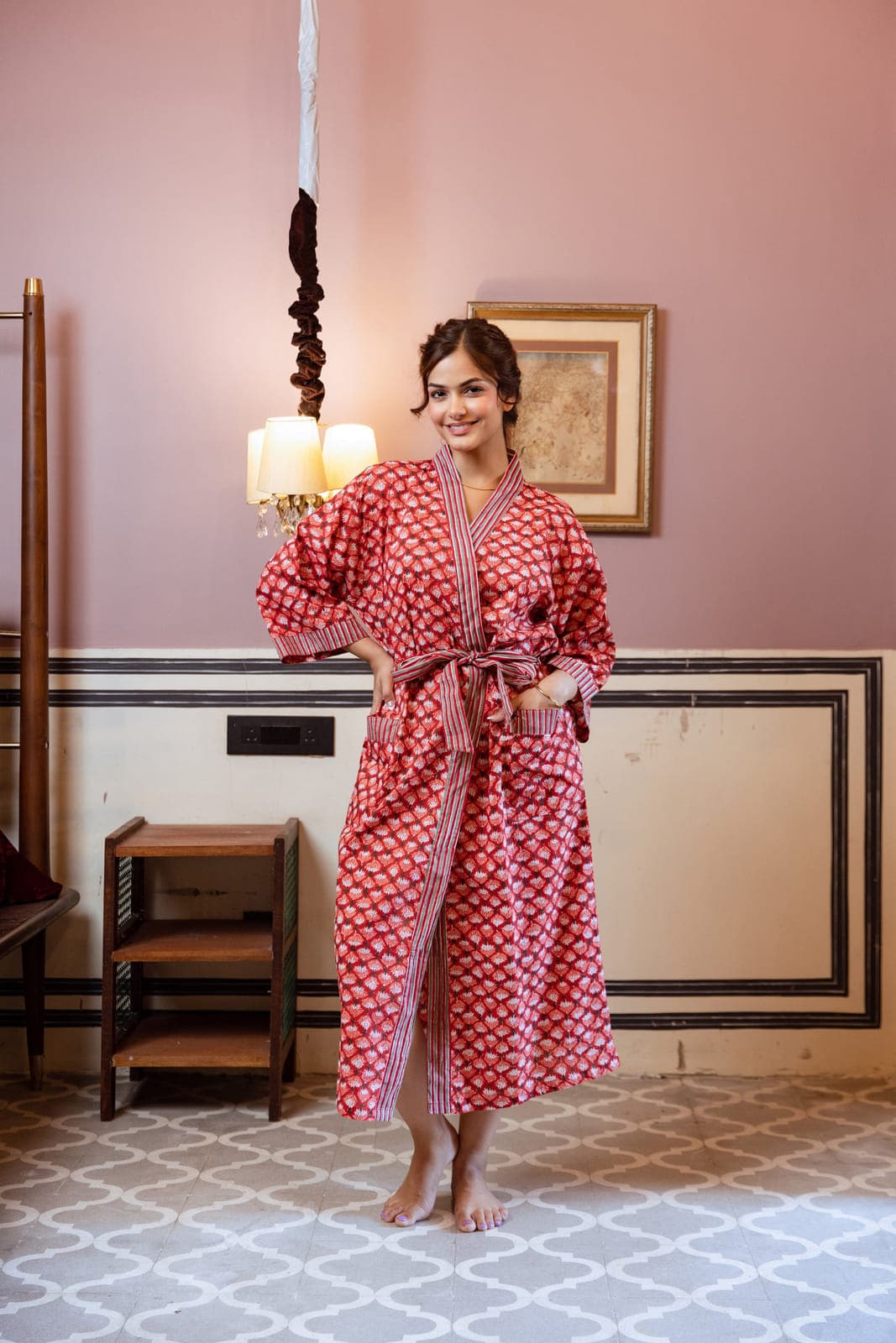 RED FLORAL BOOTI COTTON ROBE