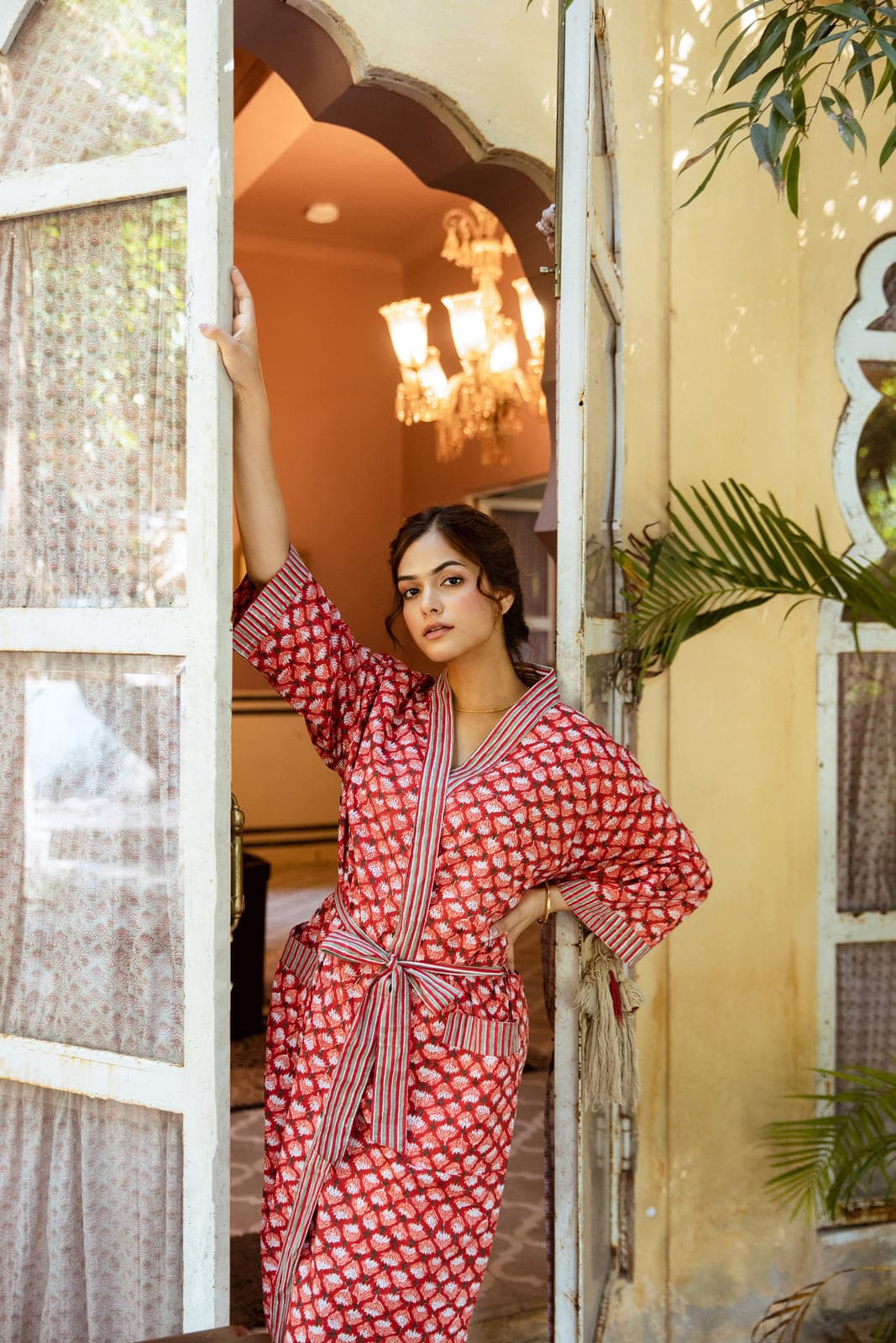 RED FLORAL BOOTI COTTON ROBE
