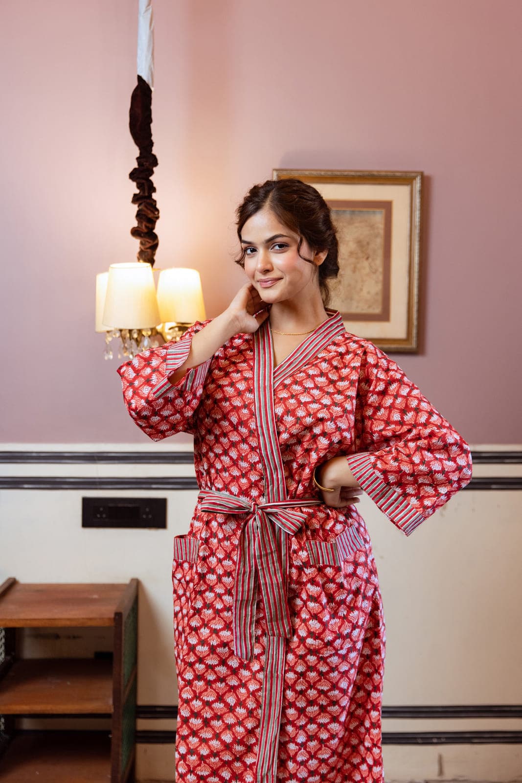 RED FLORAL BOOTI COTTON ROBE