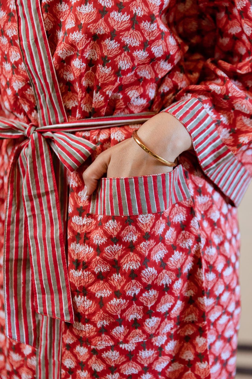 RED FLORAL BOOTI COTTON ROBE
