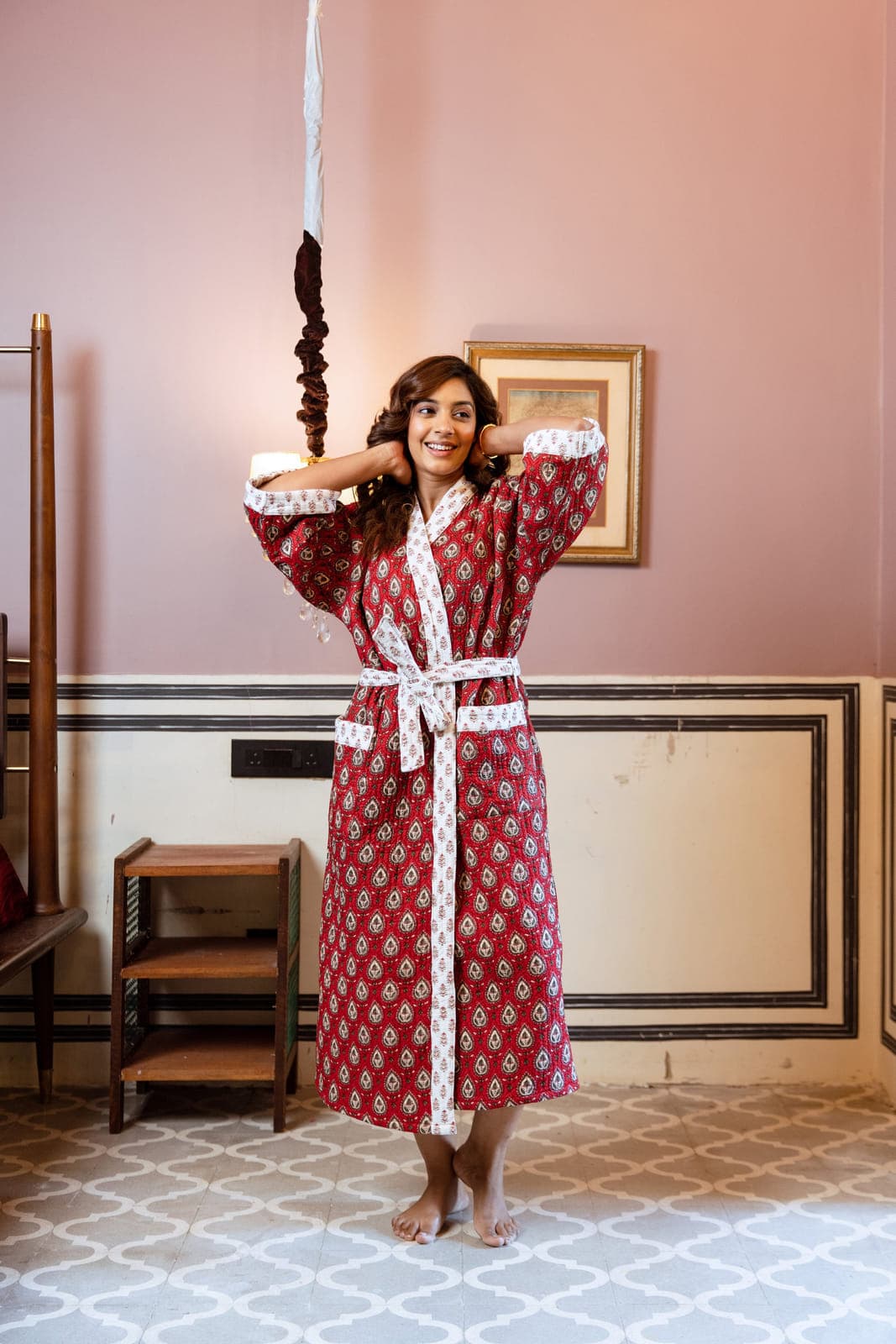 RED BOOTI LUXURY QUILTED COTTON ROBE