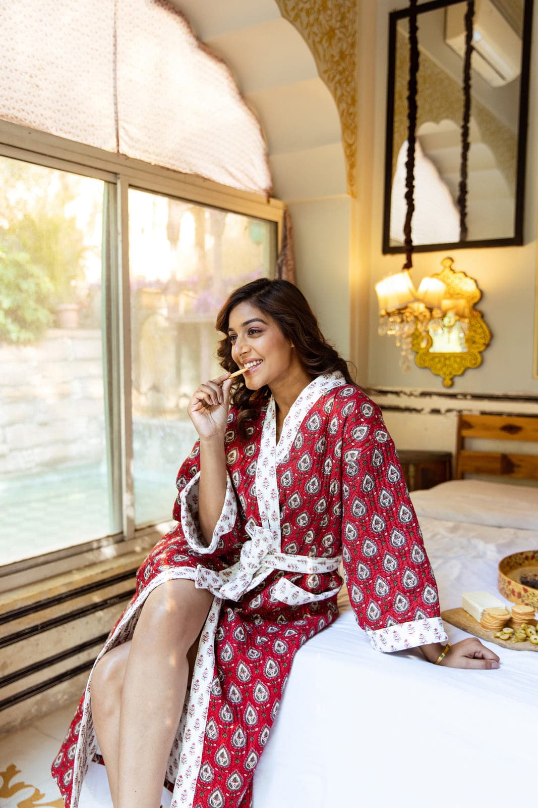 RED BOOTI LUXURY QUILTED COTTON ROBE
