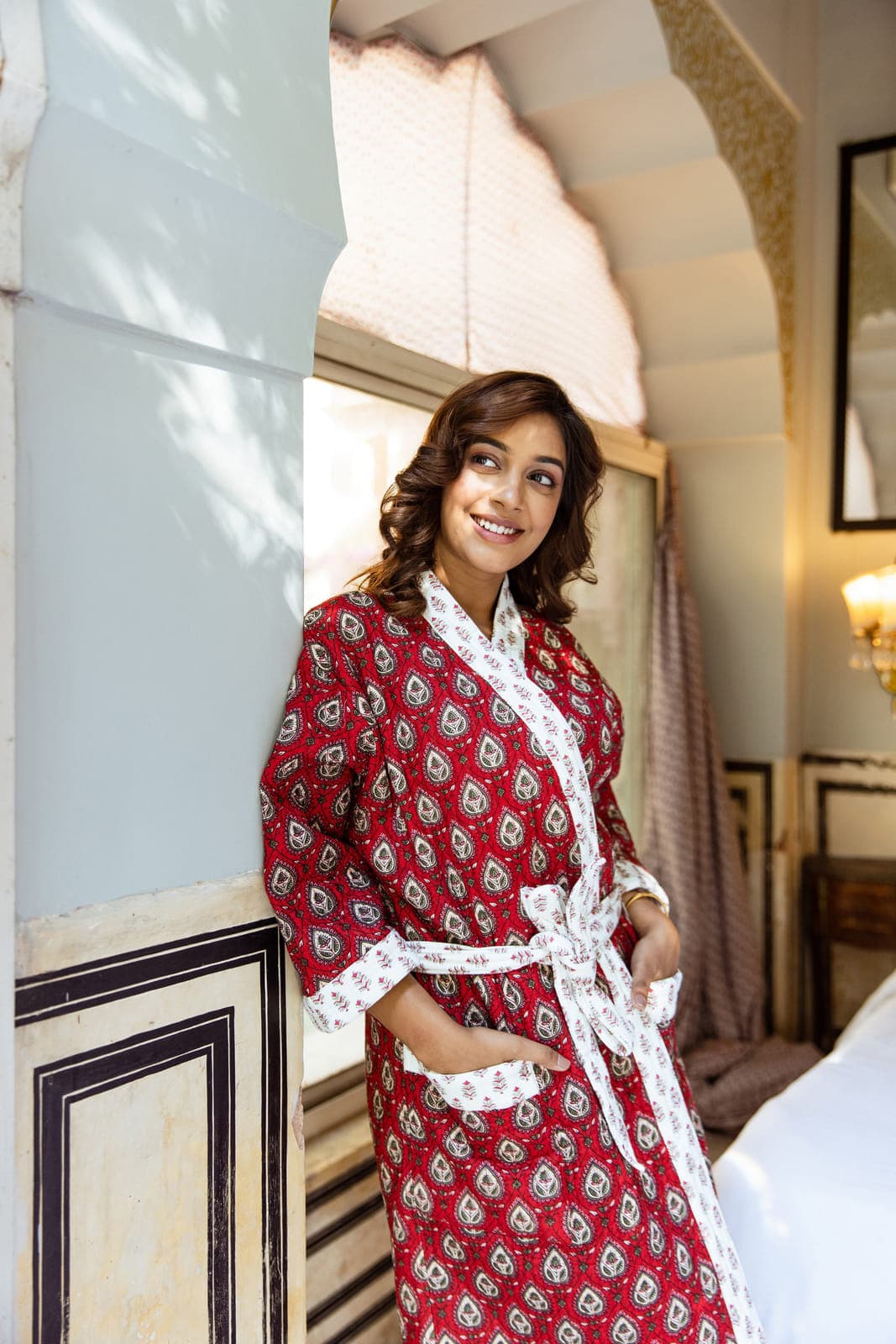 RED BOOTI LUXURY QUILTED COTTON ROBE