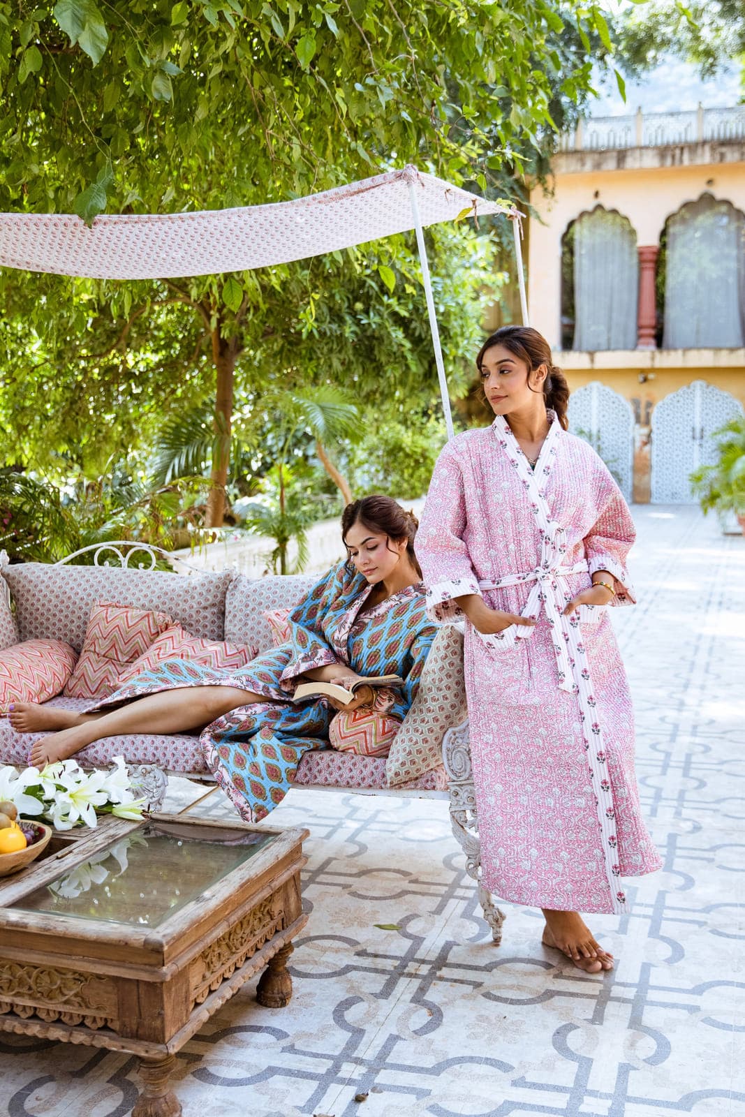PINK FLORAL LUXURY QUILTED COTTON ROBE