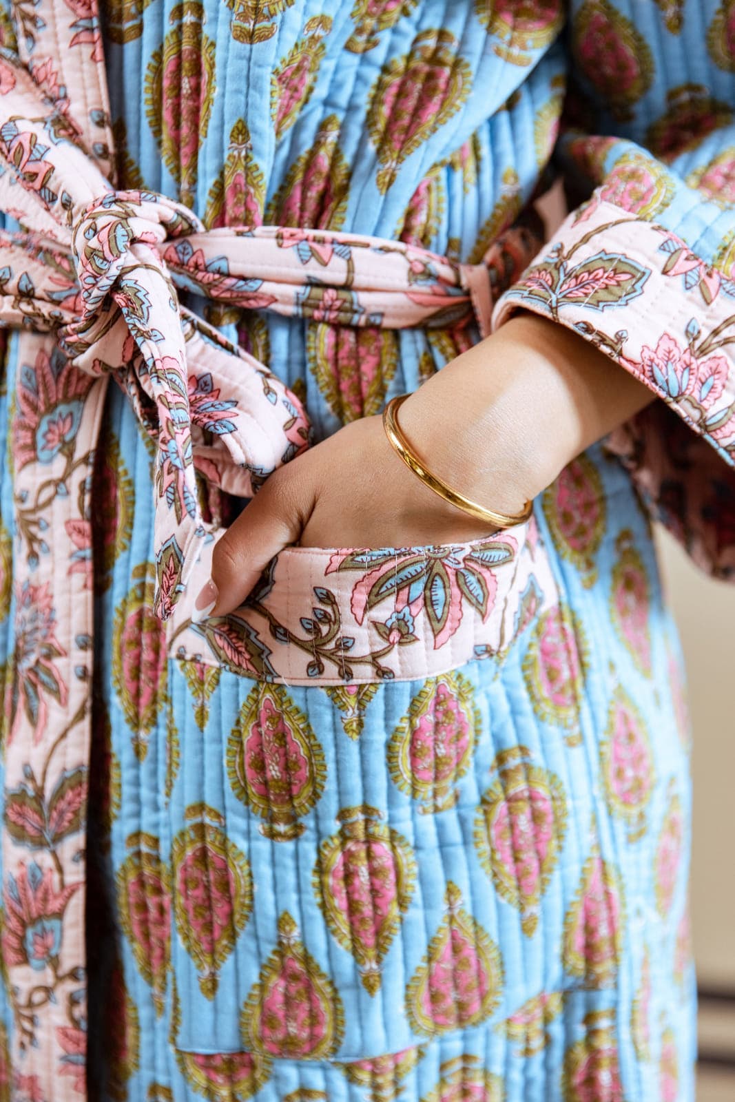 BLUE PAISLEY BLOSSOM LUXURY QUILTED COTTON ROBE
