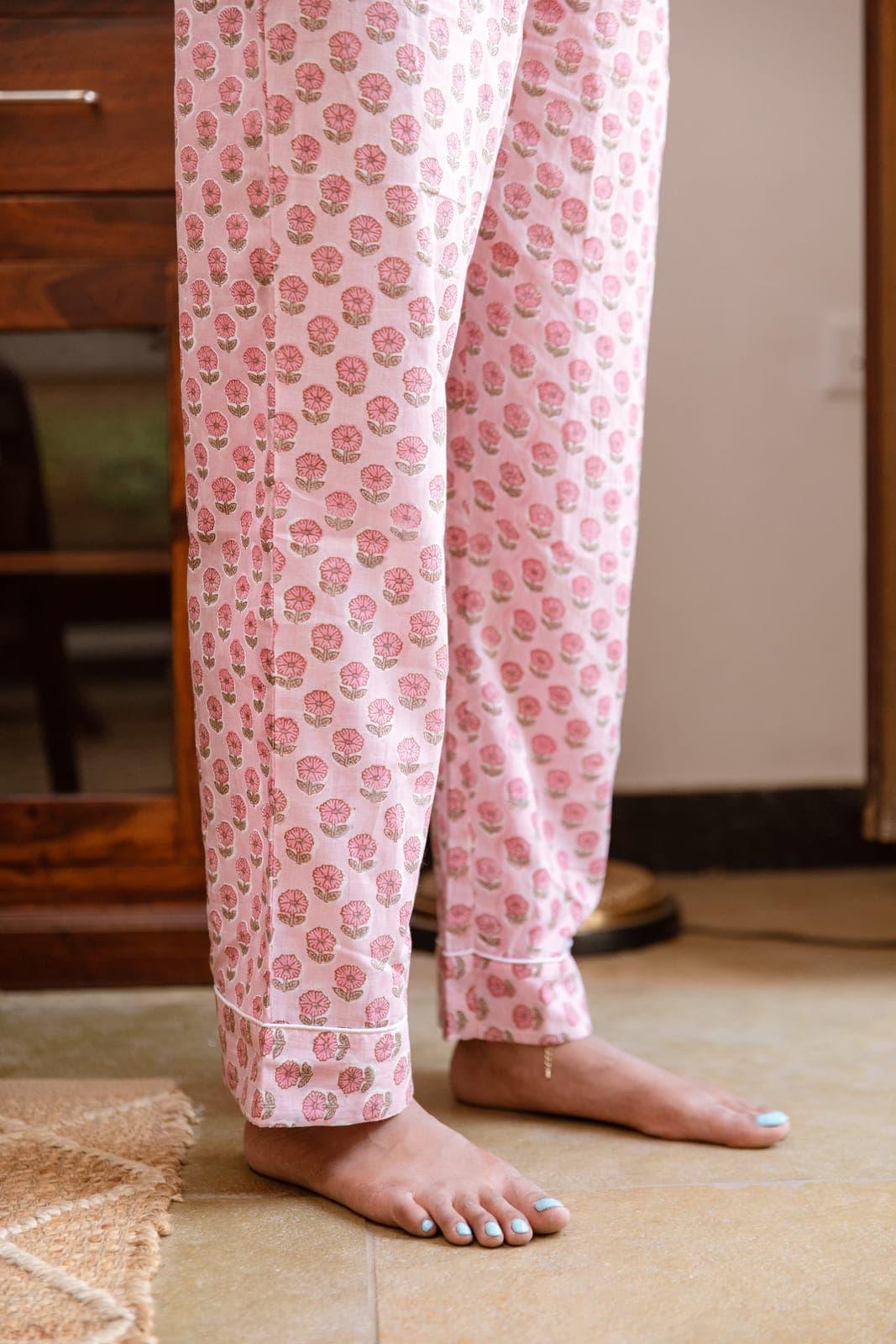 PINK FLORAL BOOTI BLOCK PRINT LONG PJ SET