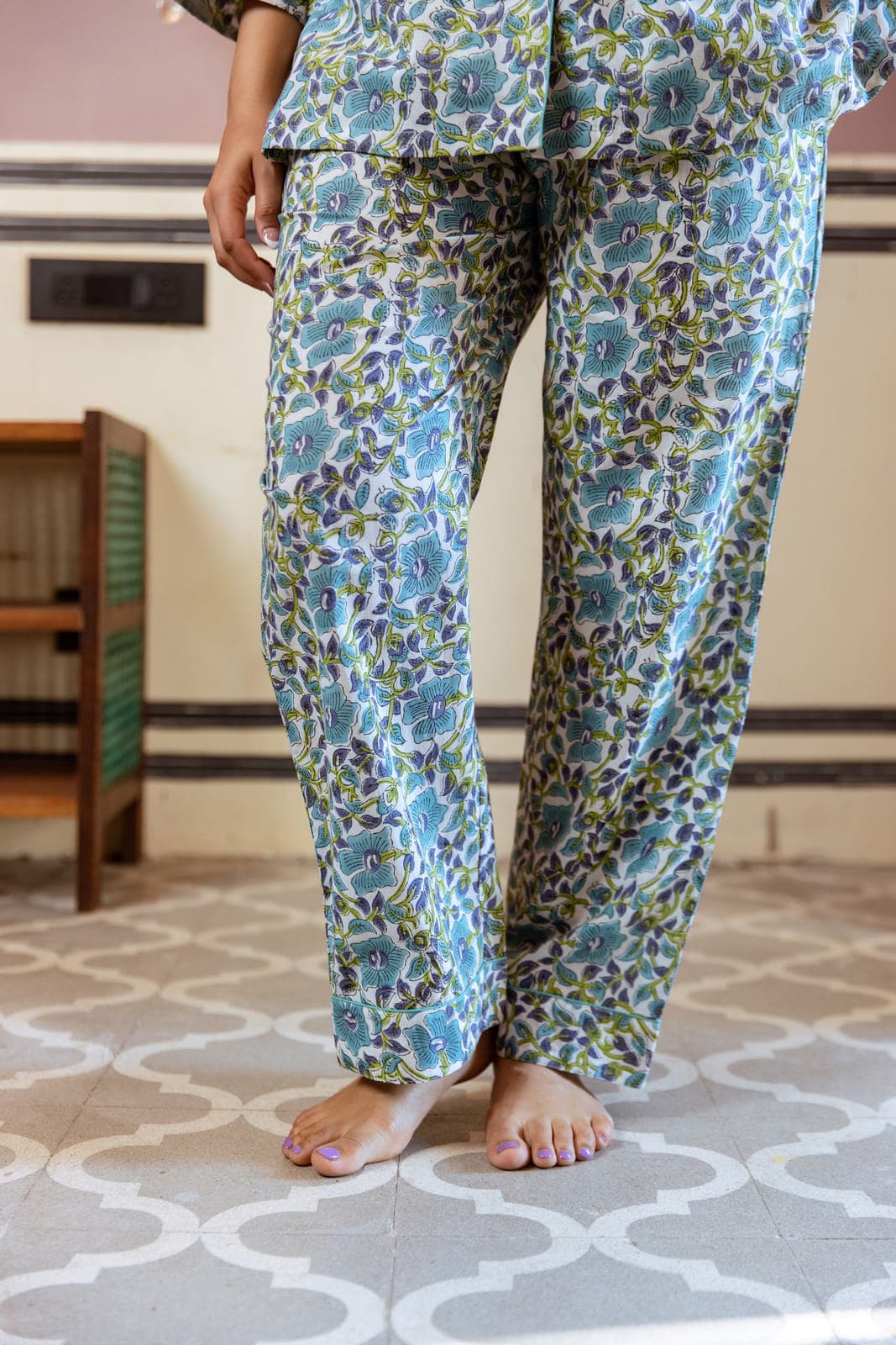 BLUE MEADOW BLOSSOM BLOCK PRINT PJ SET