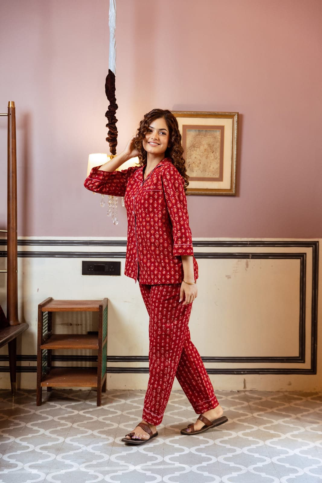 CRIMSON BLOOM BLOCK PRINT PJ SET
