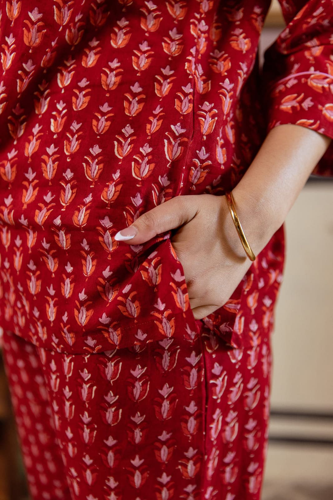 CRIMSON BLOOM BLOCK PRINT PJ SET