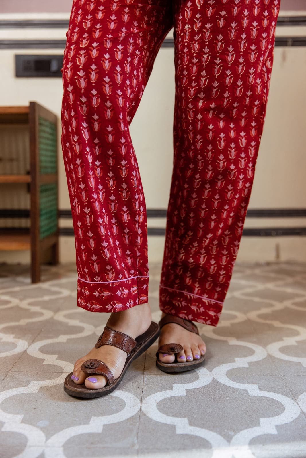 CRIMSON BLOOM BLOCK PRINT PJ SET