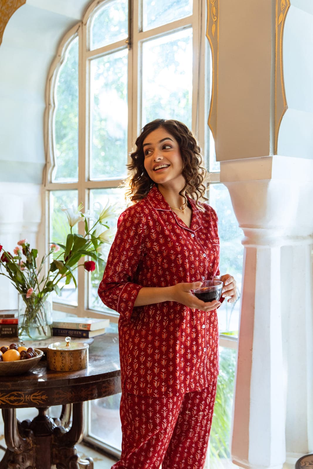 CRIMSON BLOOM BLOCK PRINT PJ SET