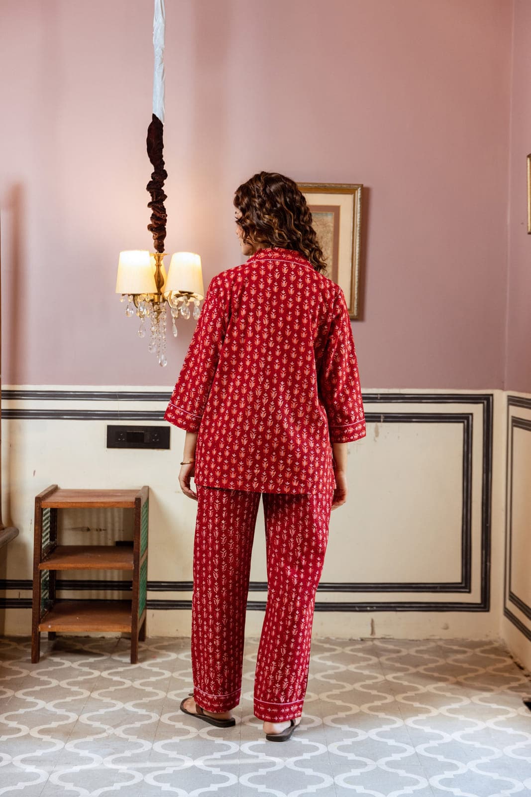 CRIMSON BLOOM BLOCK PRINT PJ SET