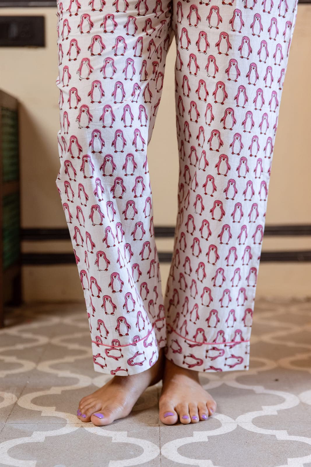 BLUSHING PENGUINS BLOCK PRINT PJ SET