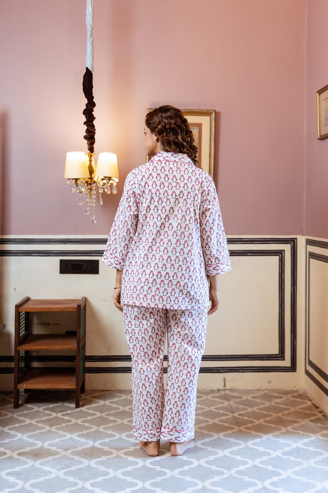 BLUSHING PENGUINS BLOCK PRINT PJ SET