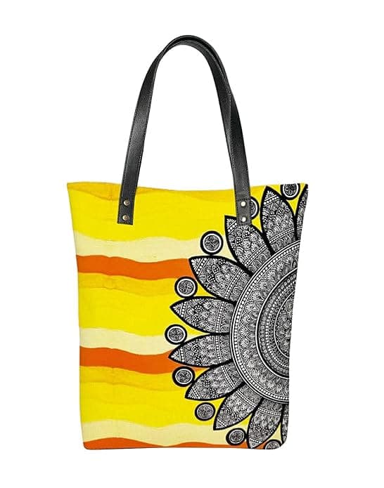 Yellow printed women canvas tote bag