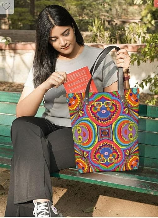 Red multi printed women canvas tote bag