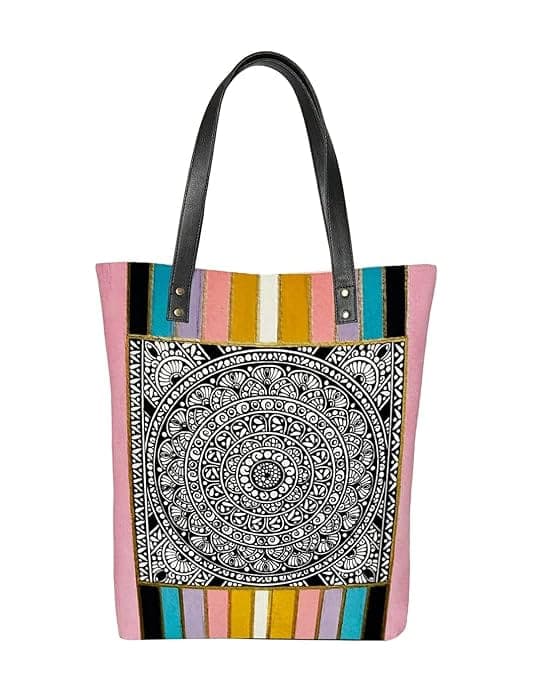 peach printed women canvas tote bag