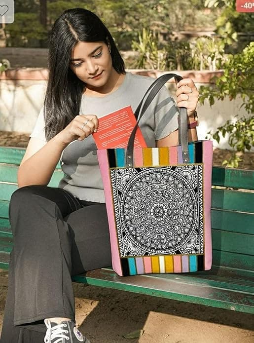 peach printed women canvas tote bag