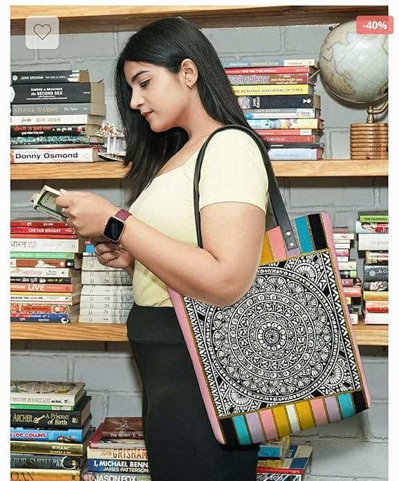 peach printed women canvas tote bag