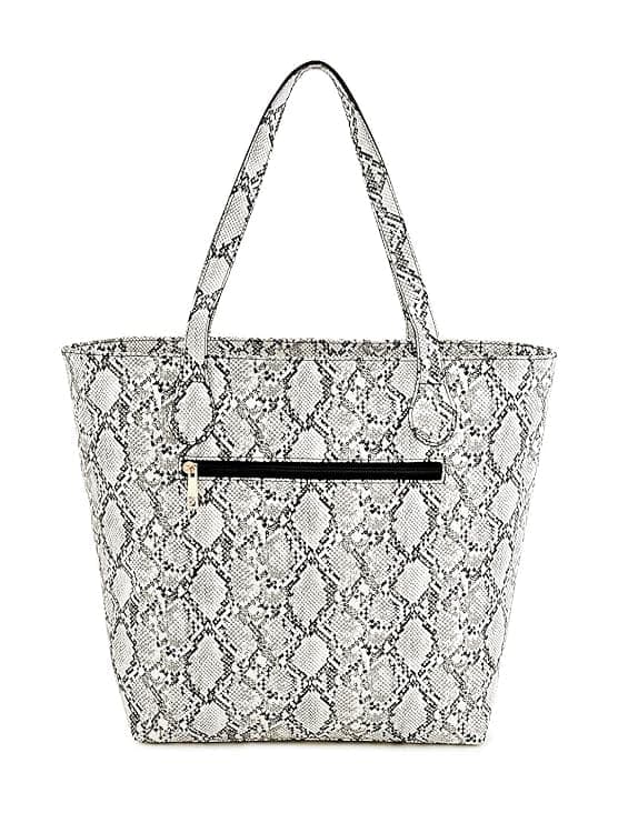 Women Pu White Snake Finish Tote Bag