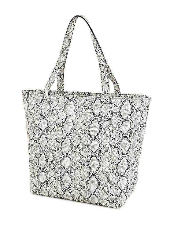 Women Pu White Snake Finish Tote Bag