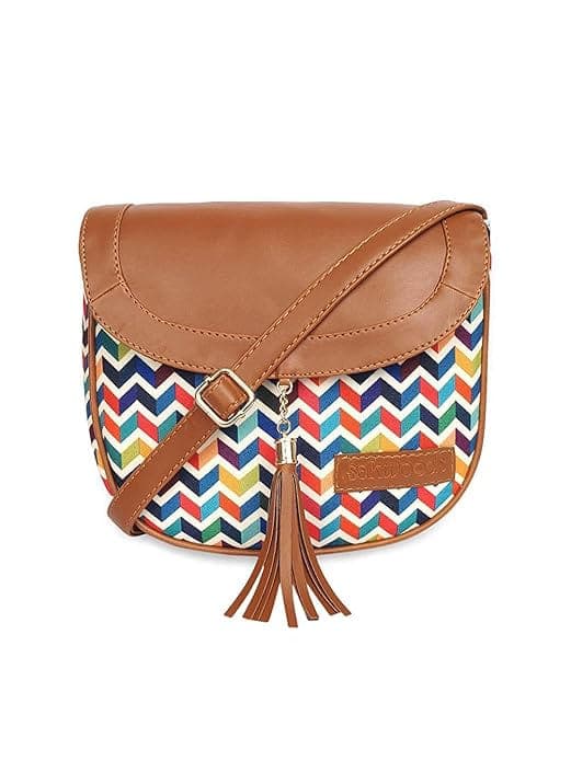 Zig Zag Rainbow canvas printed women sling bag