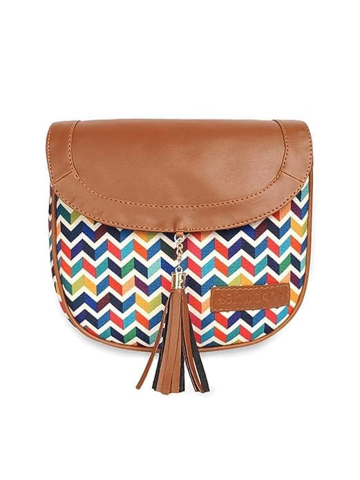 Zig Zag Rainbow canvas printed women sling bag