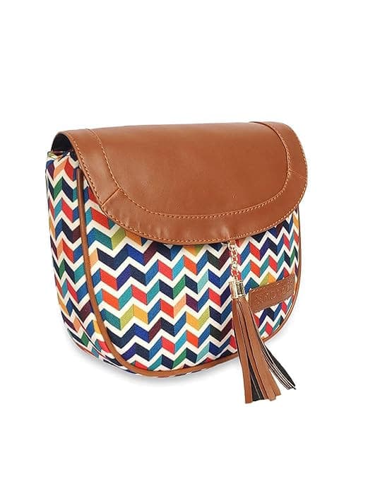 Zig Zag Rainbow canvas printed women sling bag