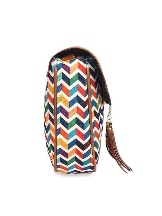 Zig Zag Rainbow canvas printed women sling bag