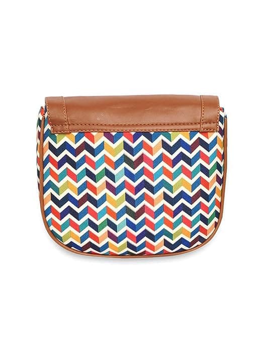 Zig Zag Rainbow canvas printed women sling bag