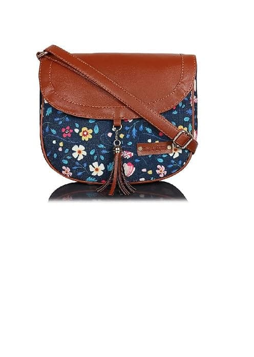 Blue Floral Printed Canvas Women Sling Bag