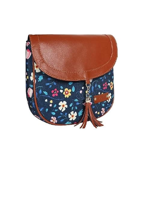 Blue Floral Printed Canvas Women Sling Bag