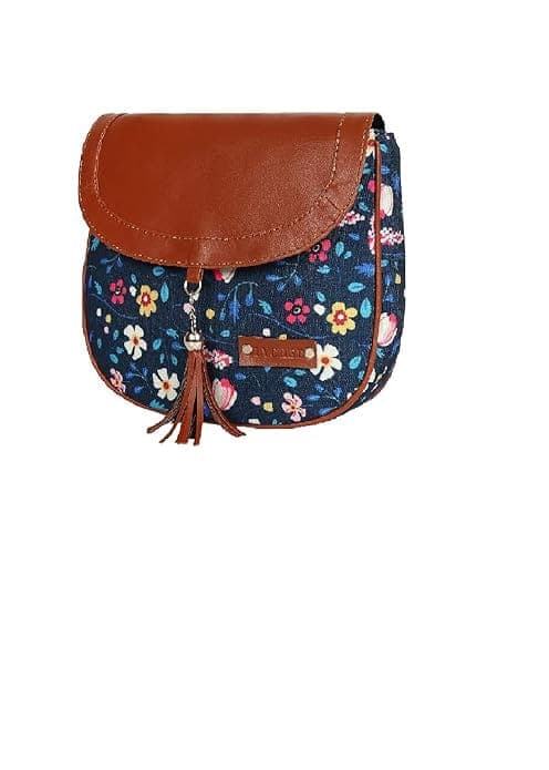 Blue Floral Printed Canvas Women Sling Bag