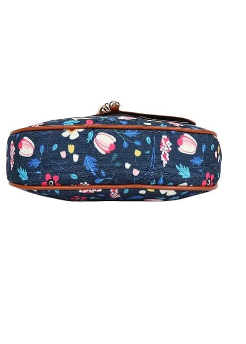 Blue Floral Printed Canvas Women Sling Bag