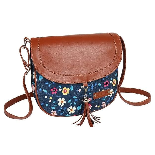 Blue Floral Printed Canvas Women Sling Bag