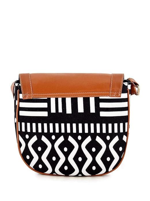 Curly Printed Canvas Black Women Sling Bag