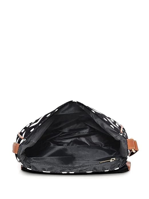 Curly Printed Canvas Black Women Sling Bag