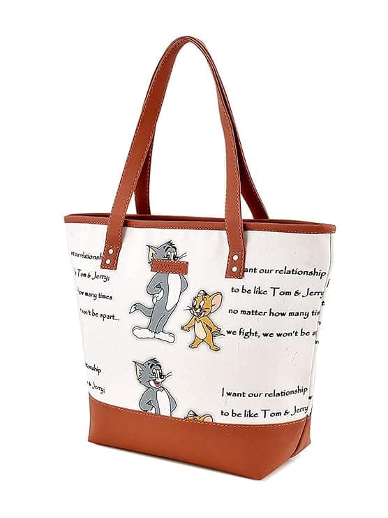 Tom & Jerry Print Canvas PU Women Tote Bag