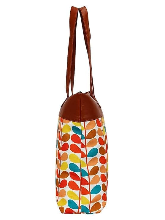 Multicolor Leaf print canvas pu women tote bag