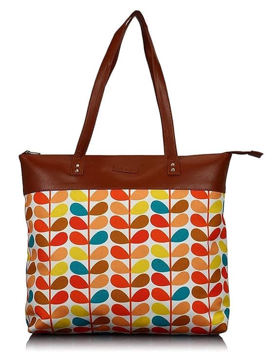 Multicolor Leaf print canvas pu women tote bag