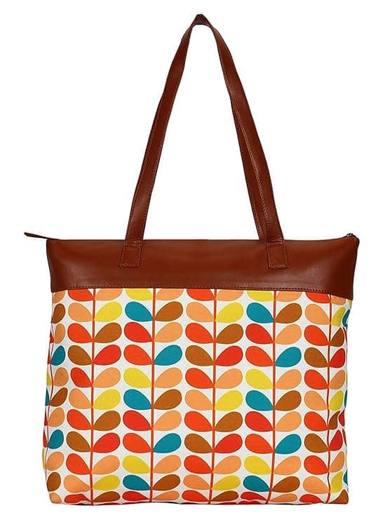 Multicolor Leaf print canvas pu women tote bag