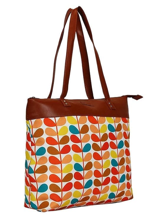 Multicolor Leaf print canvas pu women tote bag